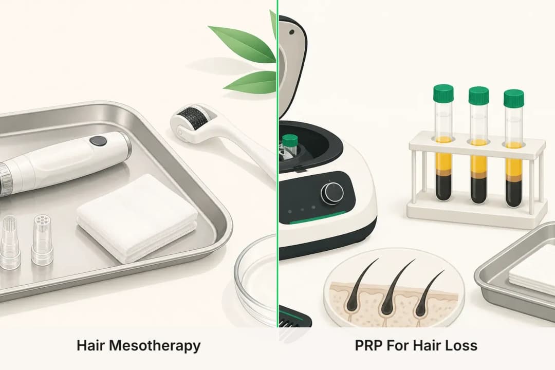 Hair Mesotherapy and PRP For Hair Loss shown side by side for comparison