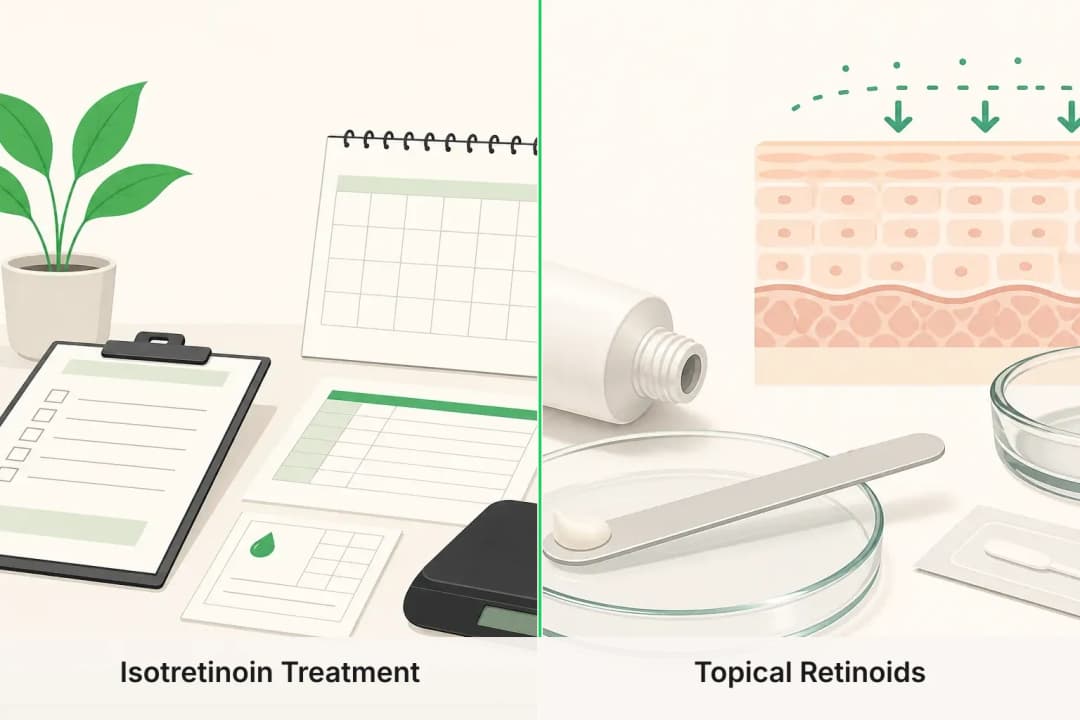 Isotretinoin Treatment and Topical Retinoids shown side by side for comparison