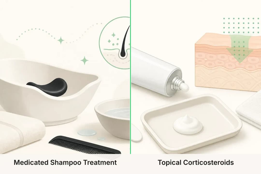 Medicated Shampoo Treatment and Topical Corticosteroids shown side by side for comparison