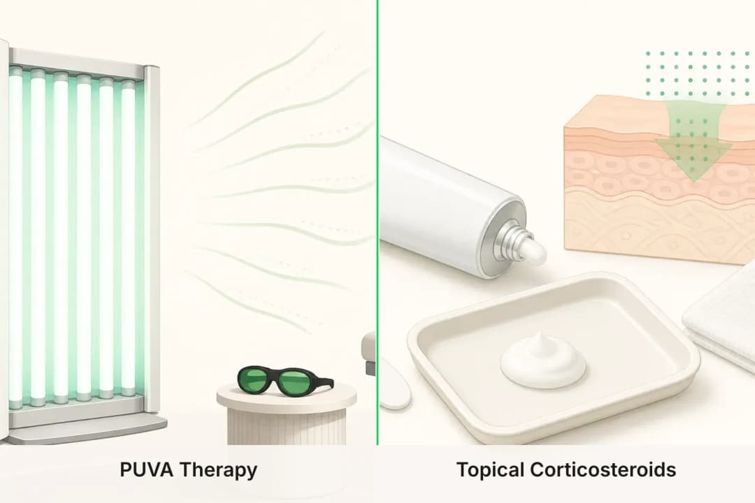 PUVA Therapy and Topical Corticosteroids shown side by side for comparison