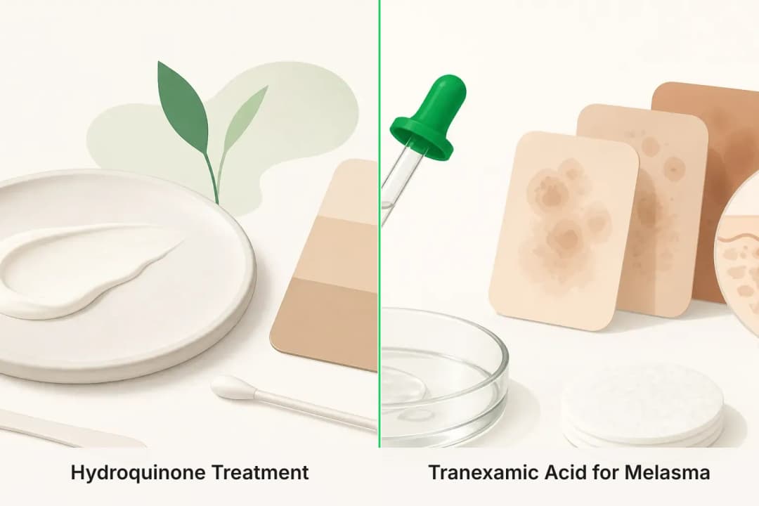 Hydroquinone Treatment and Tranexamic Acid for Melasma shown side by side for comparison