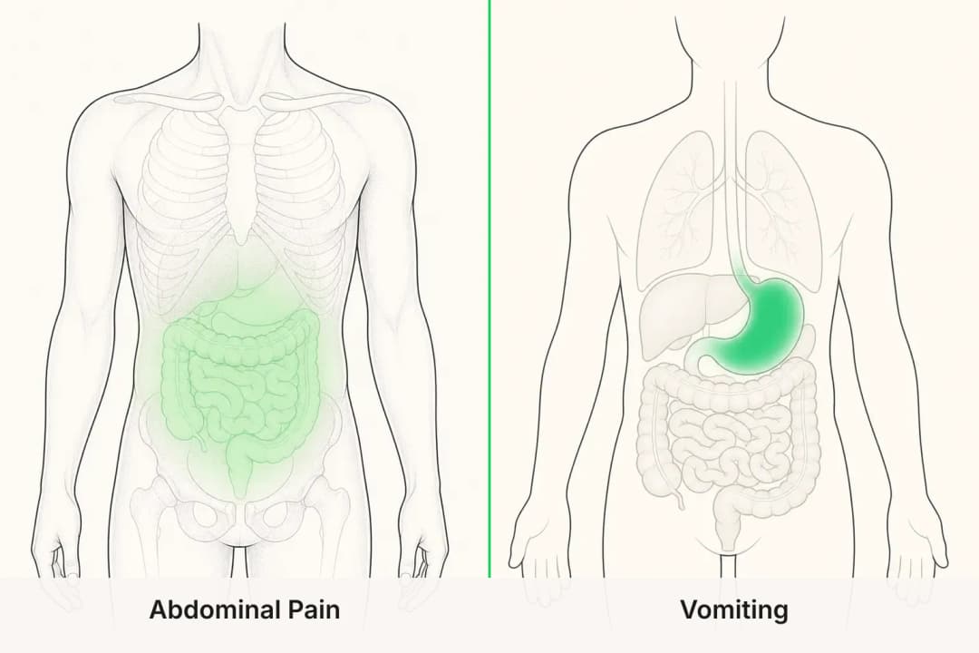 Abdominal Pain and Vomiting shown side by side for comparison