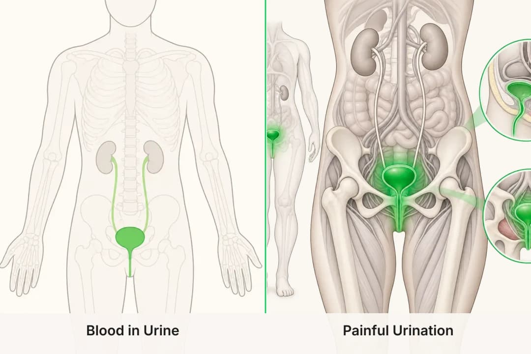 Blood in Urine and Painful Urination shown side by side for comparison
