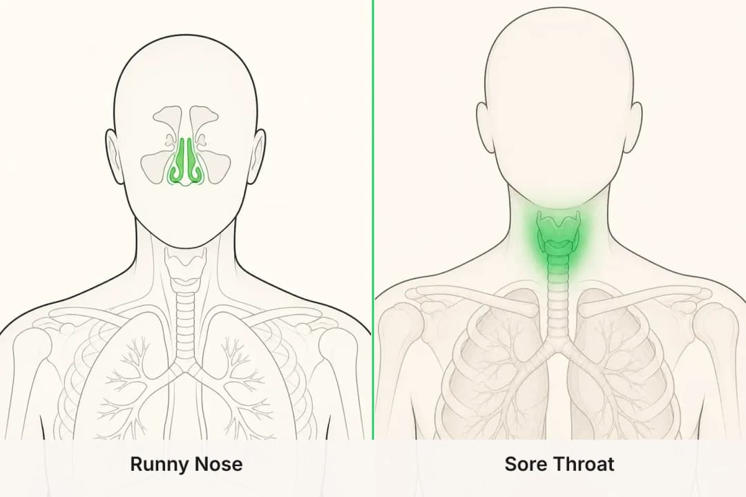Runny Nose and Sore Throat shown side by side for comparison