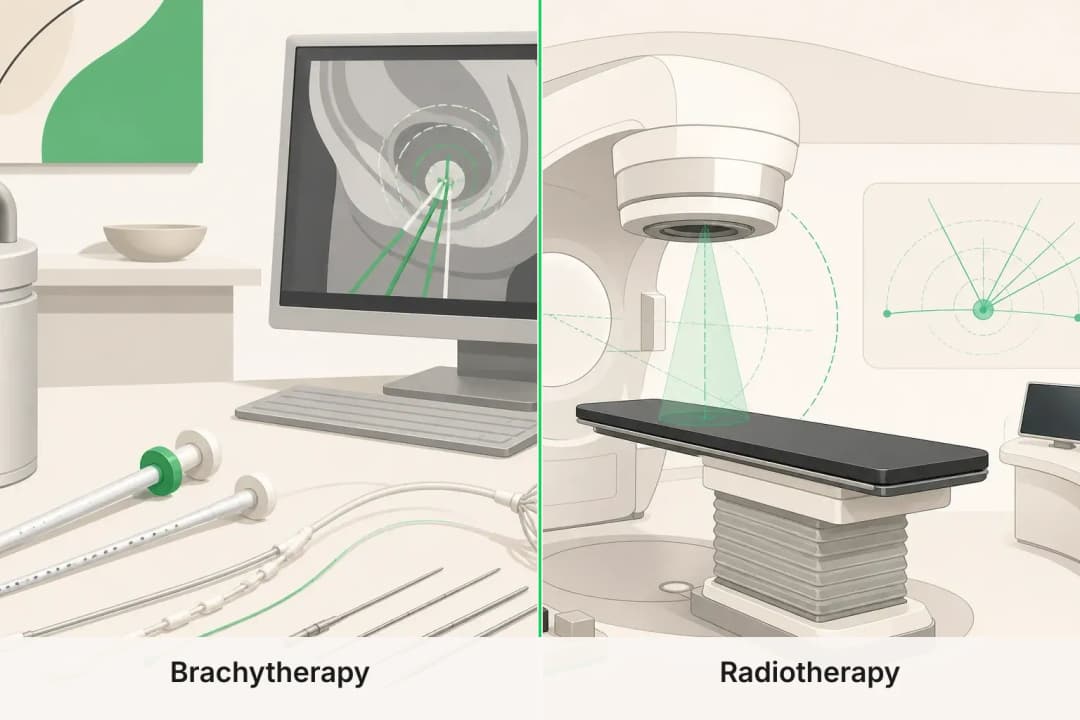 Brachytherapy and Radiotherapy shown side by side for comparison