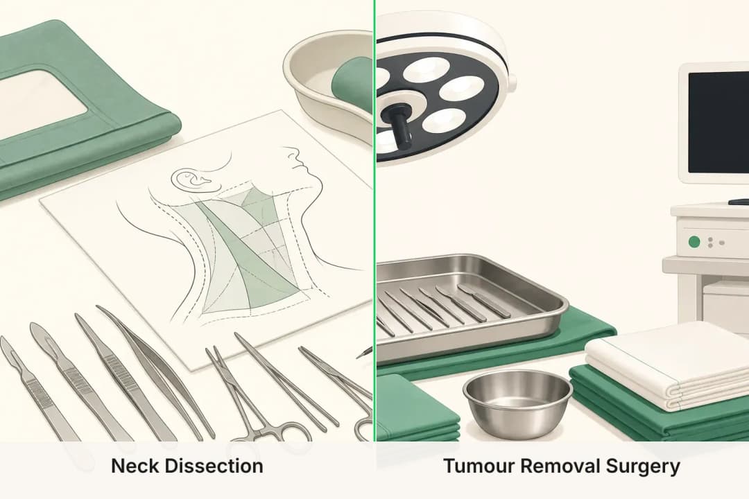 Neck Dissection and Tumour Removal Surgery shown side by side for comparison