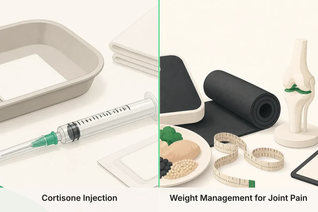 Cortisone Injection and Weight Management for Joint Pain shown side by side for comparison