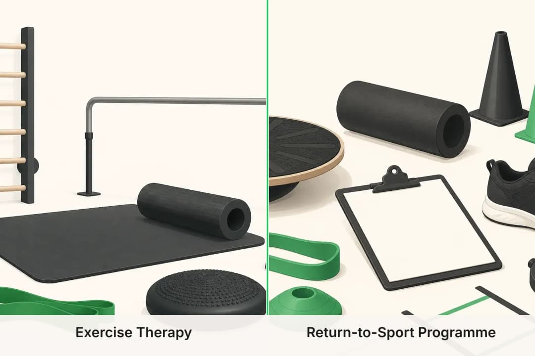 Exercise Therapy and Return-to-Sport Programme shown side by side for comparison