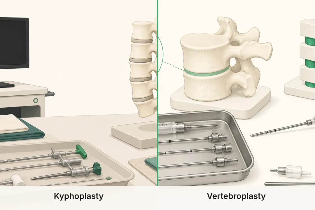 Kyphoplasty and Vertebroplasty shown side by side for comparison