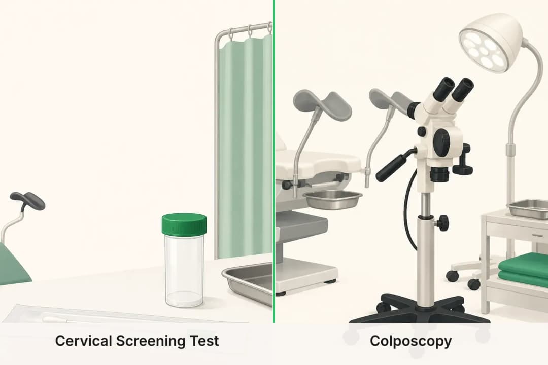 Cervical Screening Test and Colposcopy shown side by side for comparison