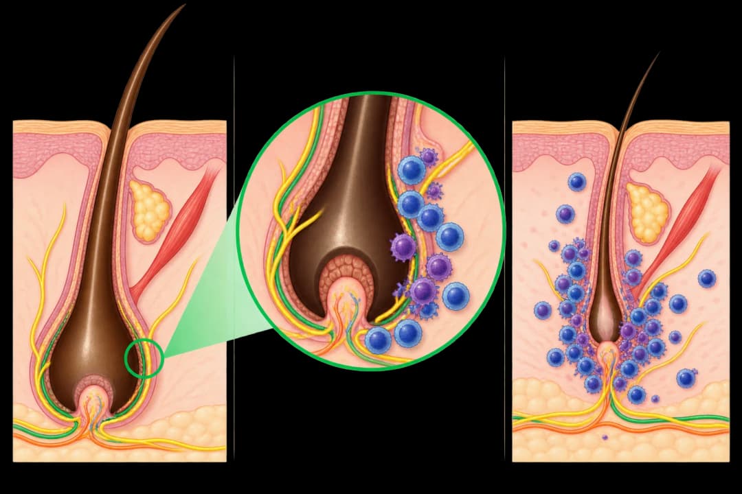 How the structures involved in Alopecia Areata differ from normal