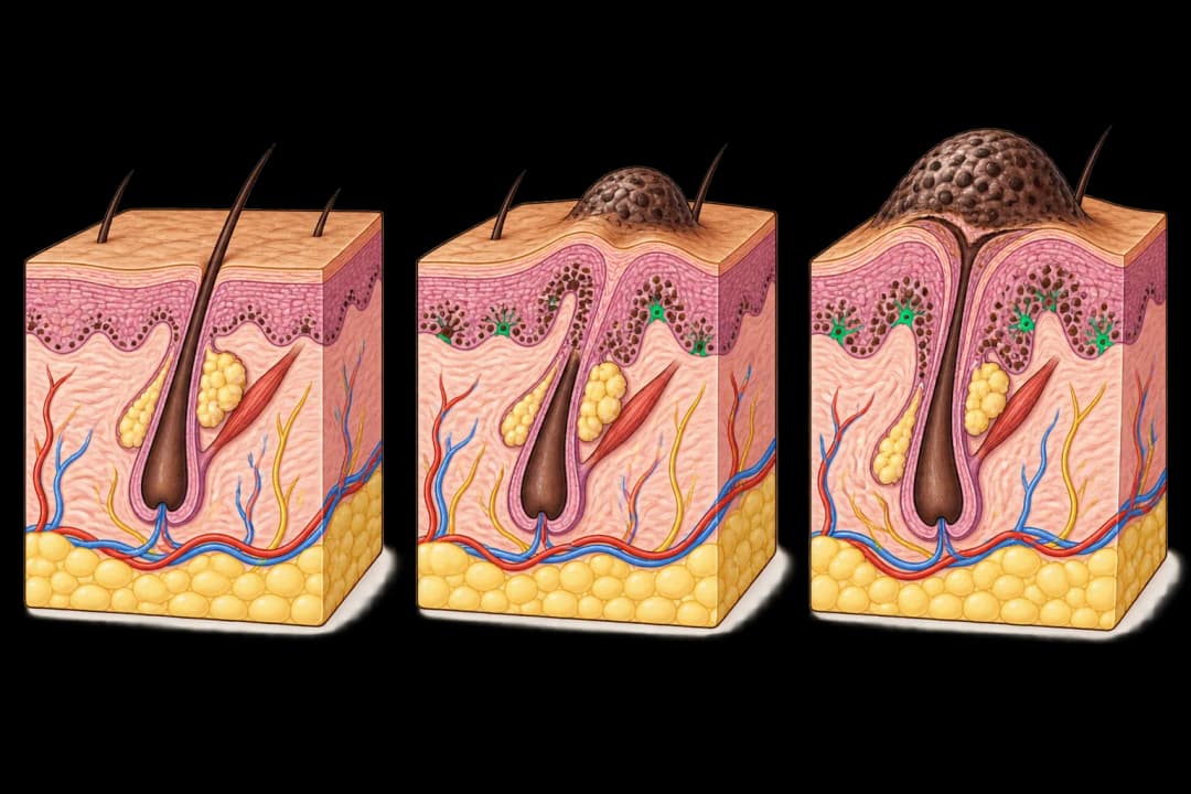 How the structures involved in Dermatosis Papulosa Nigra differ from normal