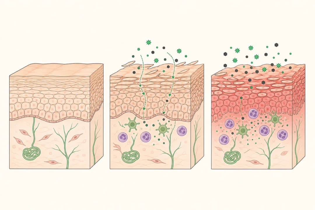 How the structures involved in Irritant Contact Dermatitis differ from normal