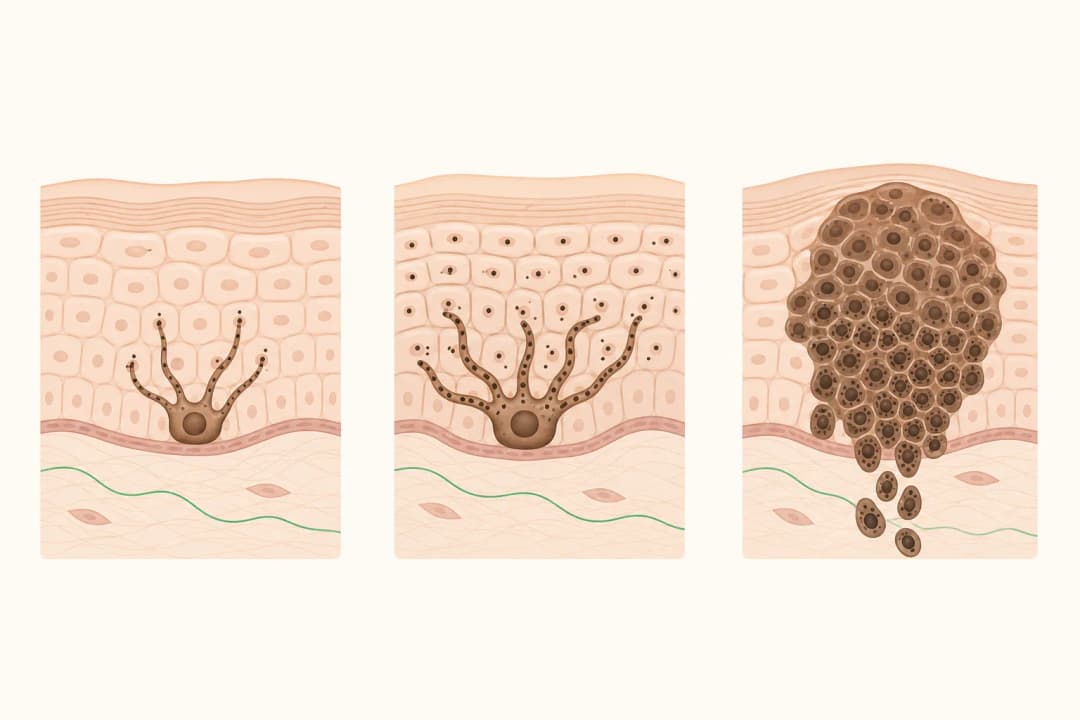 How the structures involved in Melanoma differ from normal