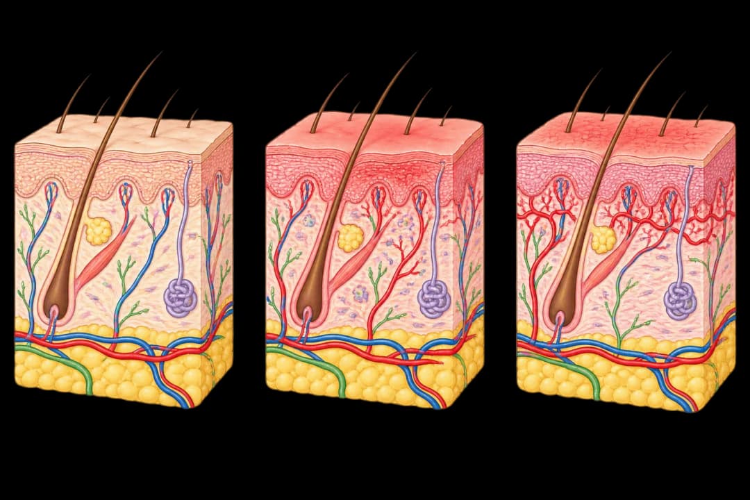 How the structures involved in Post-Inflammatory Erythema differ from normal