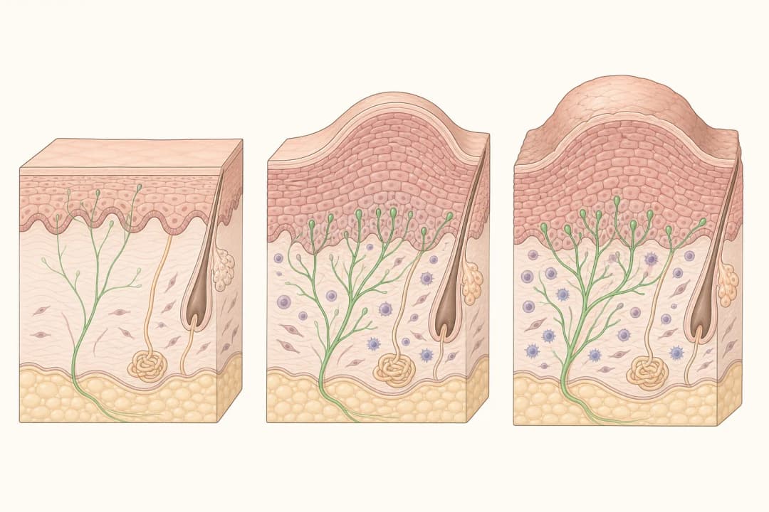 How the structures involved in Prurigo Nodularis differ from normal