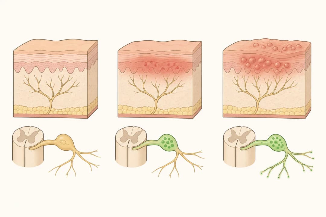 How the structures involved in Shingles differ from normal
