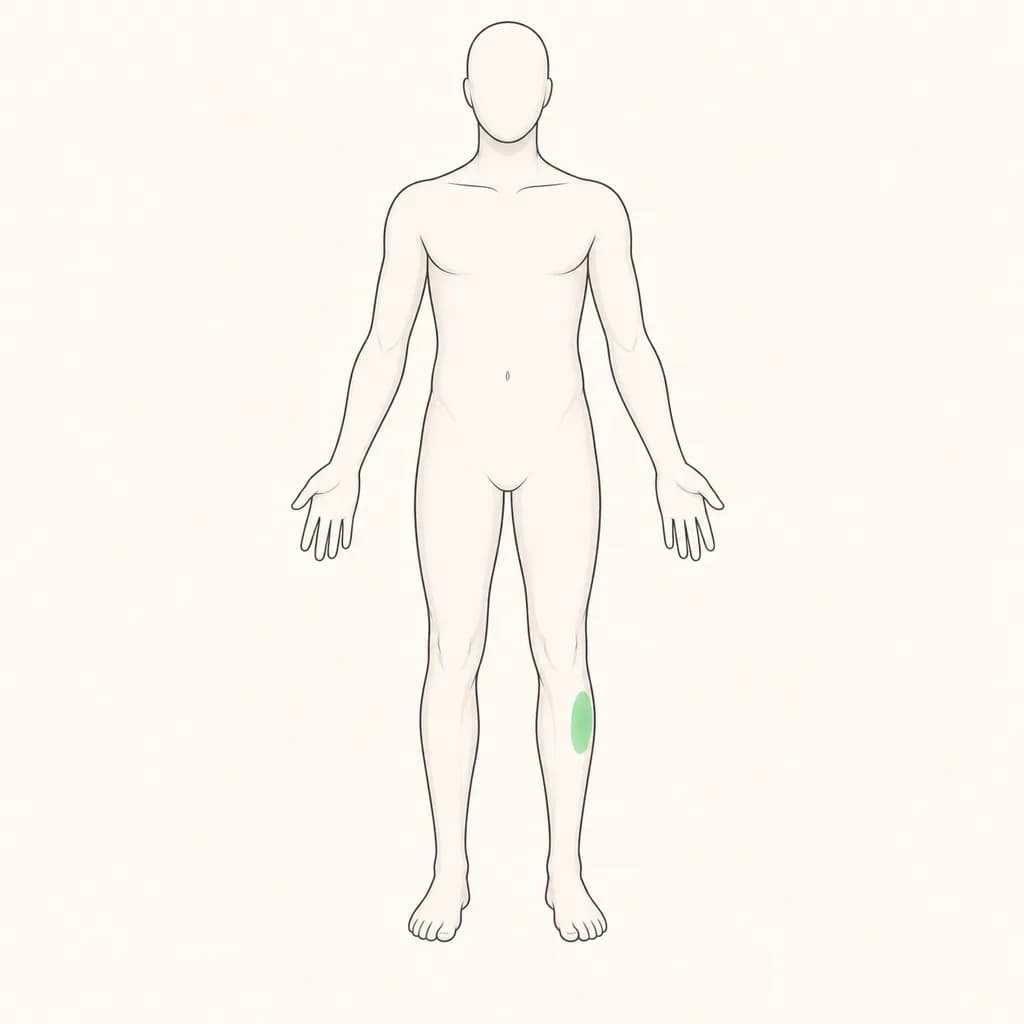 Where Sore That Will Not Heal is typically felt, shown on a simplified body outline