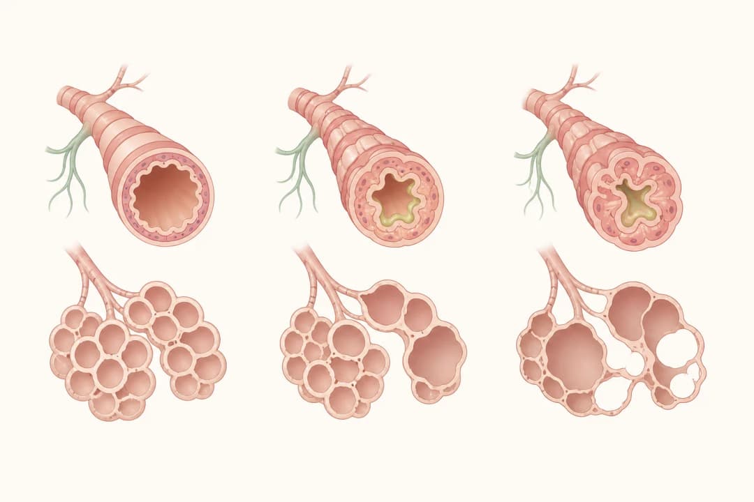 How the structures involved in COPD differ from normal