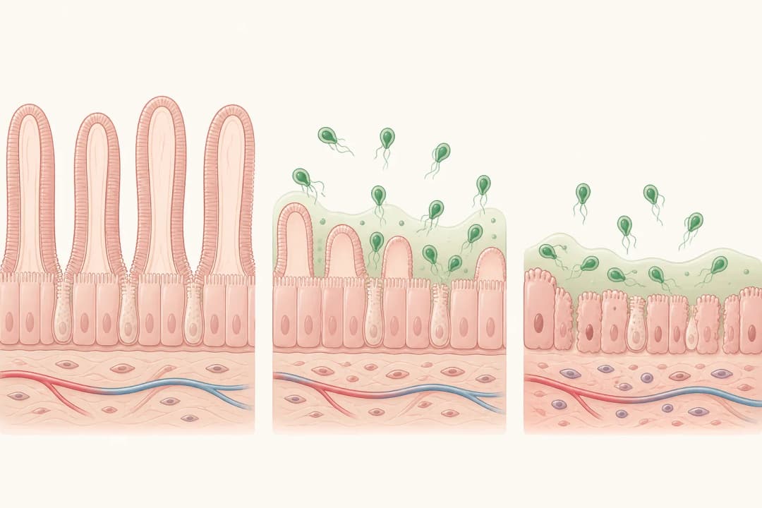 How the structures involved in Giardiasis differ from normal