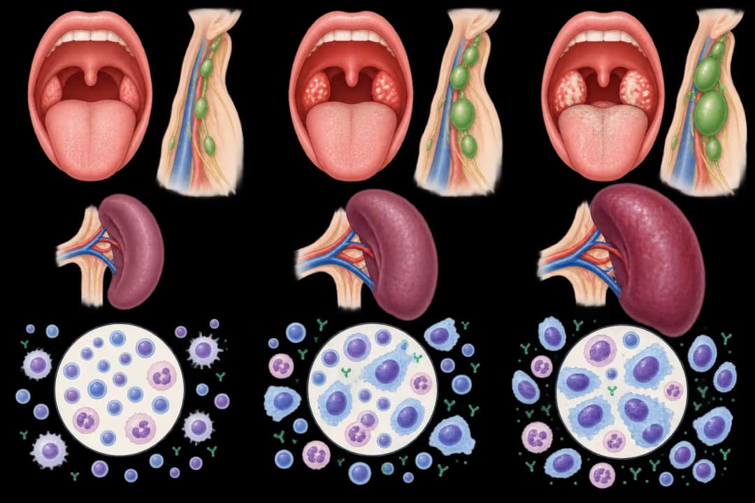 How the structures involved in Glandular Fever differ from normal