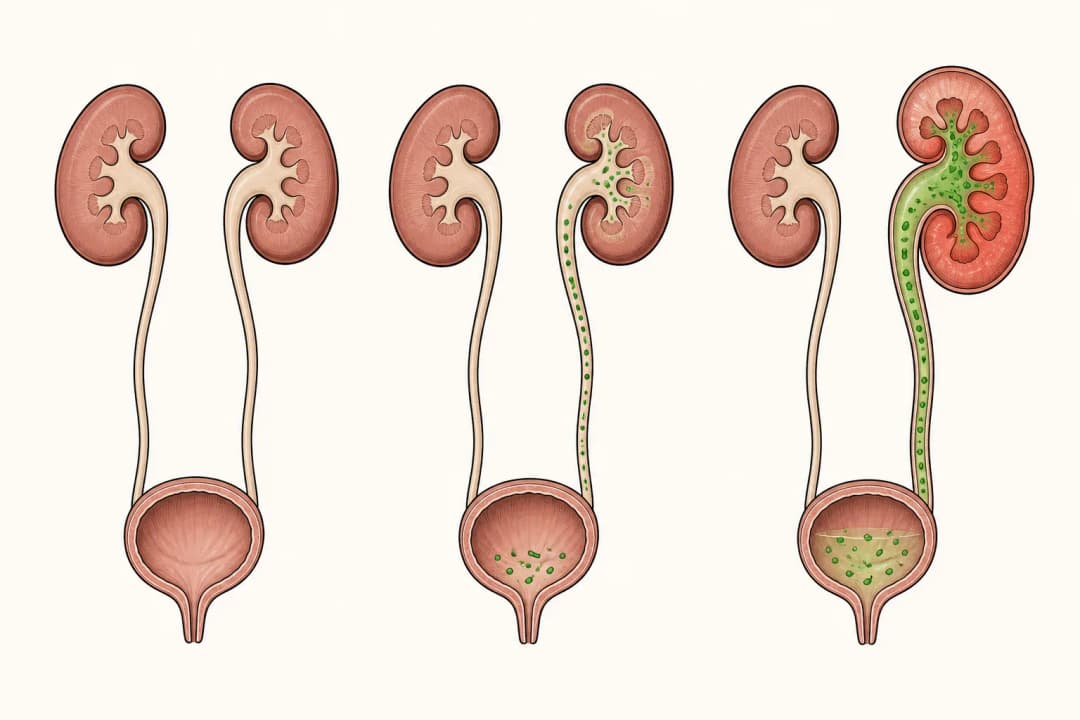 How the structures involved in Kidney Infection differ from normal
