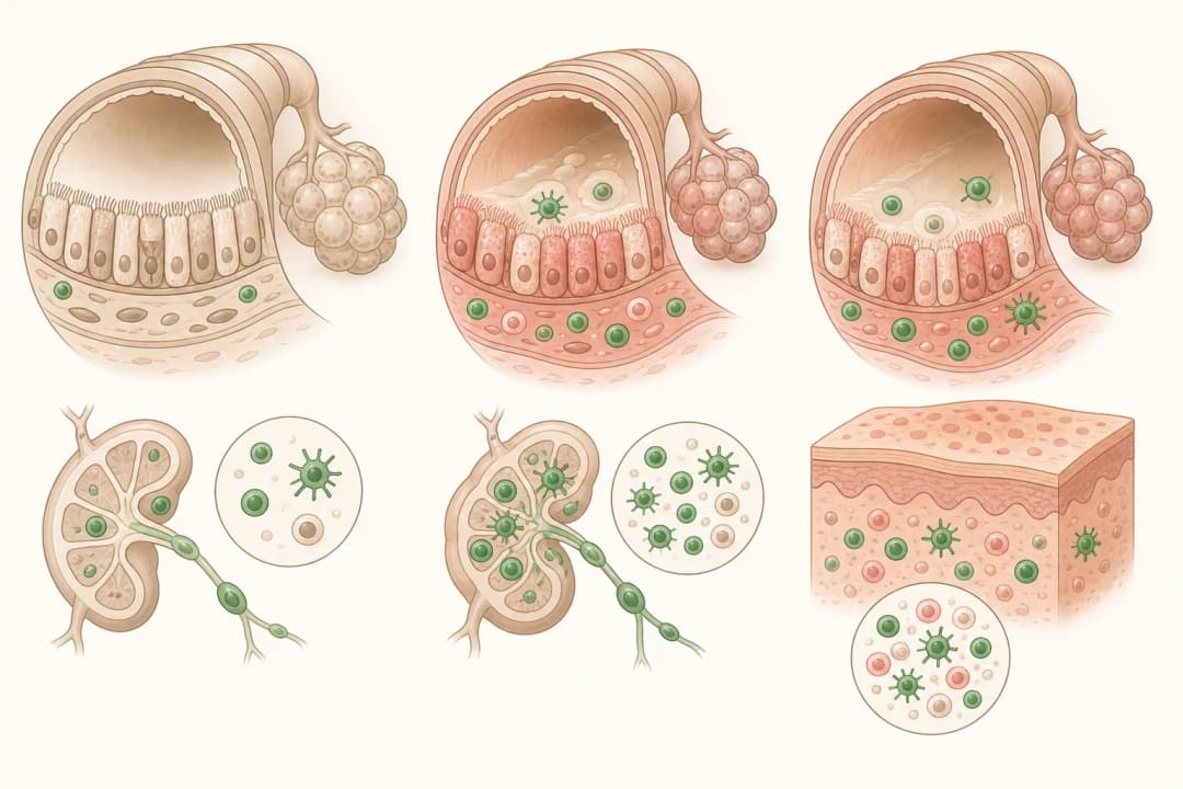 How the structures involved in Measles differ from normal