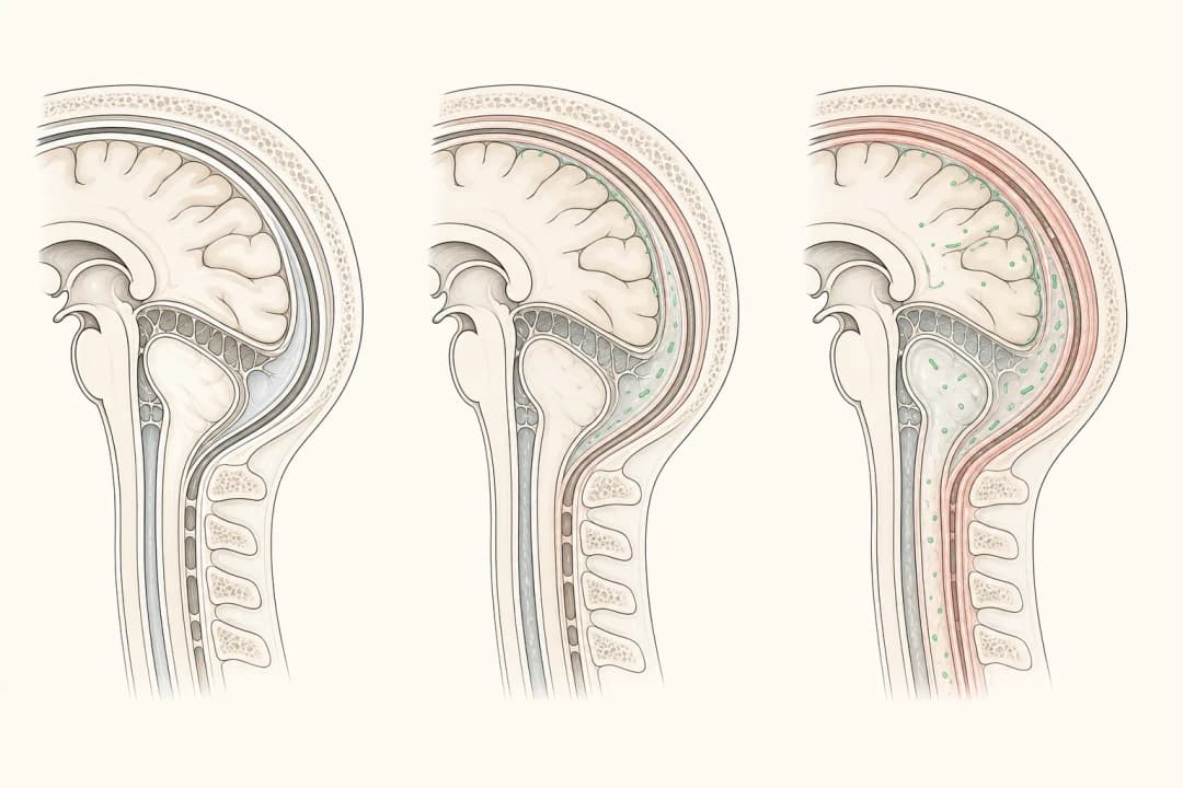 How the structures involved in Meningitis differ from normal