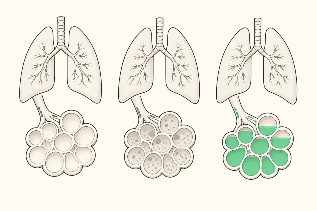 How the structures involved in Pneumonia differ from normal