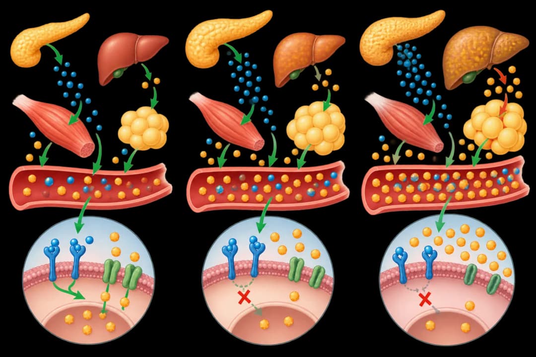 How the structures involved in Type 2 Diabetes differ from normal