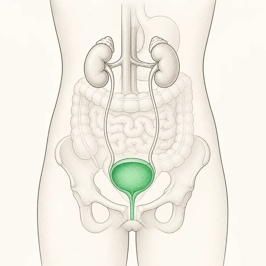 Where Dark Urine is typically felt, shown on a simplified body outline