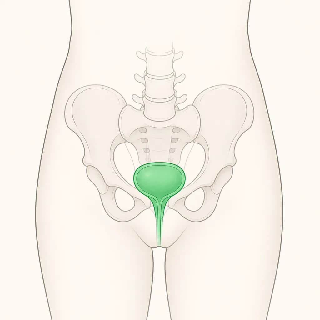 Where Difficulty Passing Urine is typically felt, shown on a simplified body outline