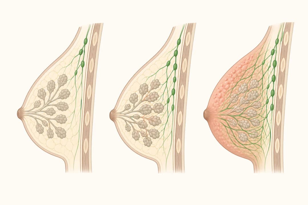 How the structures involved in Inflammatory Breast Cancer differ from normal