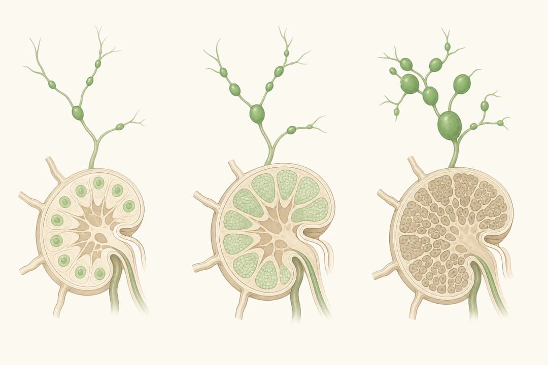 How the structures involved in Non-Hodgkin Lymphoma differ from normal