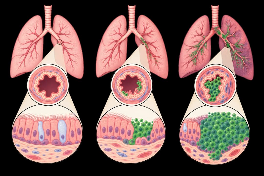 How the structures involved in Small Cell Lung Cancer differ from normal