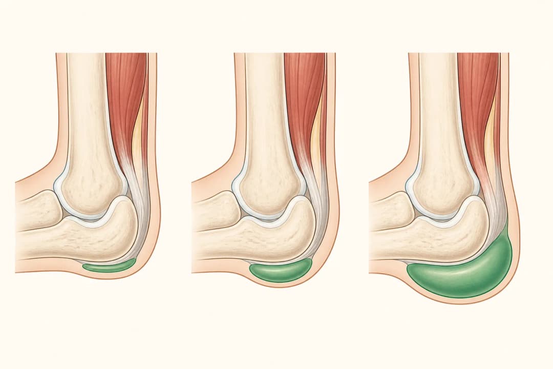 How the structures involved in Olecranon Bursitis differ from normal