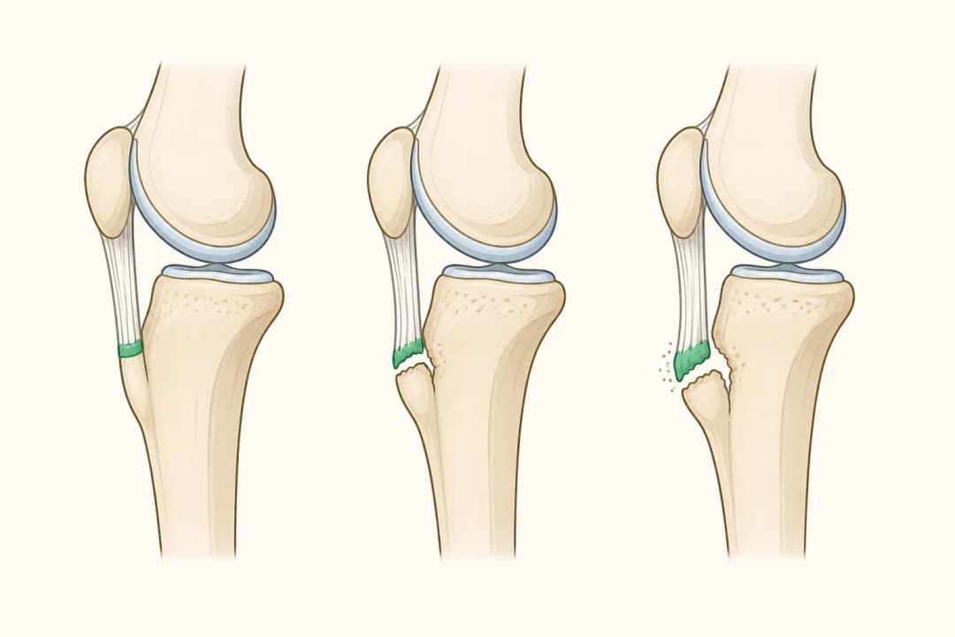 How the structures involved in Osgood-Schlatter Disease differ from normal