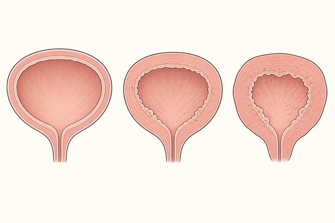How the structures involved in Interstitial Cystitis differ from normal