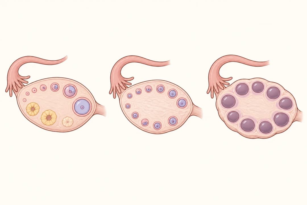 How the structures involved in Polycystic Ovary Syndrome differ from normal