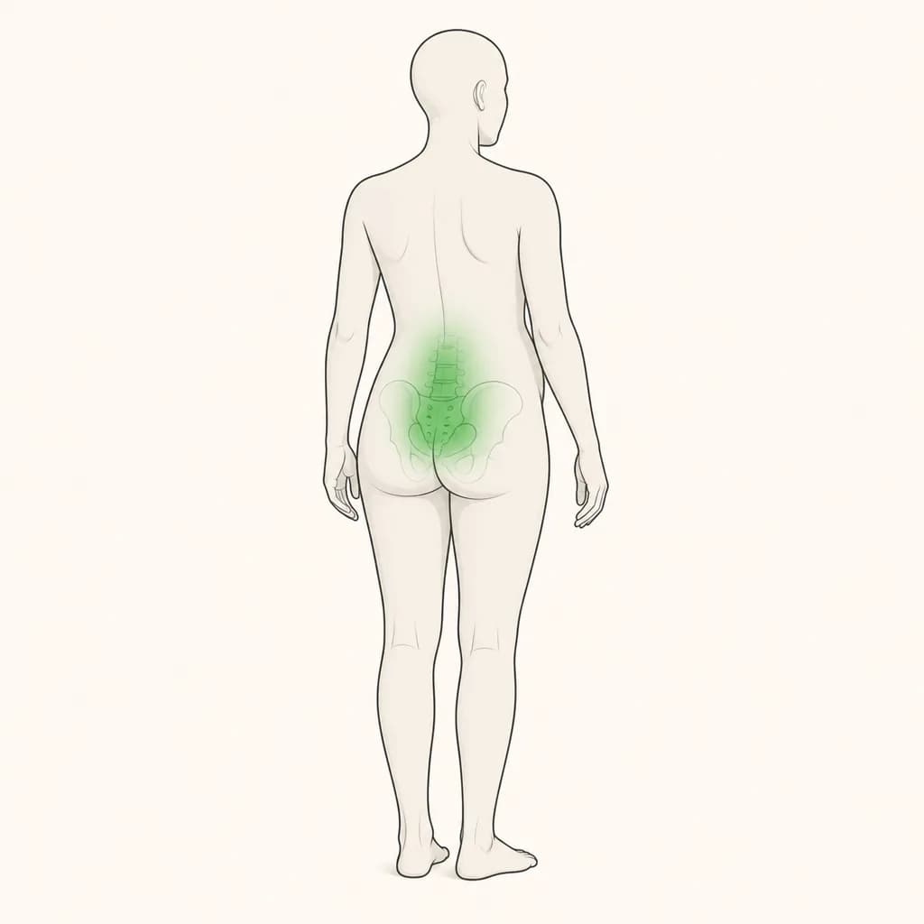 Where Back Pain in Pregnancy is typically felt, shown on a simplified body outline