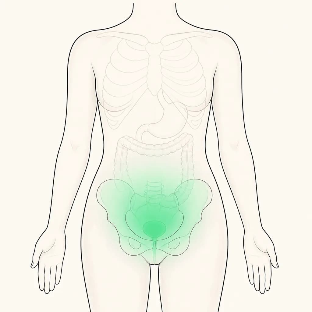 Where Irregular Periods is typically felt, shown on a simplified body outline