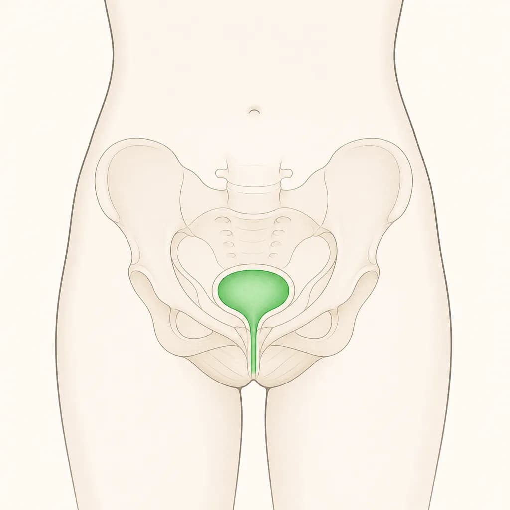 Where Leaking Urine is typically felt, shown on a simplified body outline