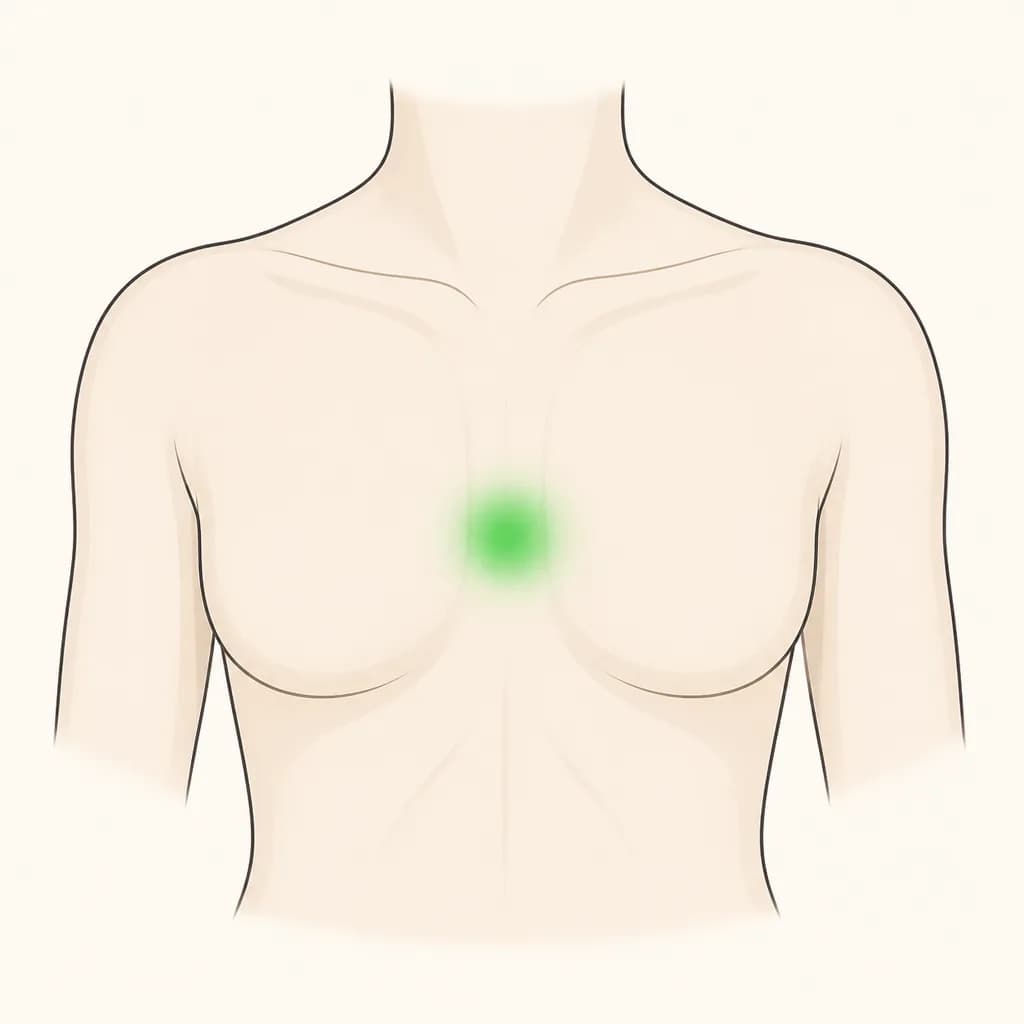 Where Nipple Discharge is typically felt, shown on a simplified body outline